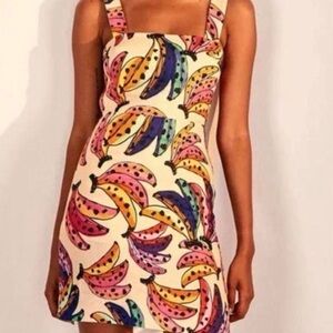 FARM Rio Cream Mini Dress with Multicolor Banana Print